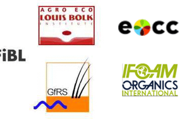 Bild mit Logos vom FiBL, Louis Bolk Institute, GfRS, eocc und IFOAM Organic International