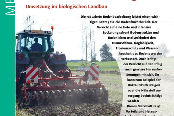 Titelbild des Merkblattes "Reduzierte Bodenbearbeitung - Umsetzung im biologsichen Landbau"