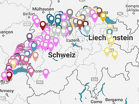 Screenshot einer Karte mit Standortpunkten von Praxisbetrieben.