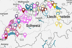Screenshot einer Karte mit Standortpunkten von Praxisbetrieben.