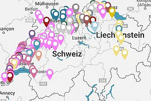 Screenshot of a map with location points of practice operations.