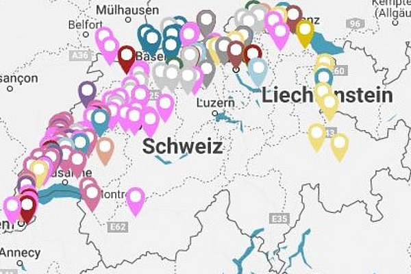 Screenshot einer Karte mit Standortpunkten von Praxisbetrieben.