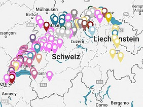 Screenshot of a map with location points of practice operations.