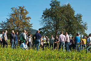 Menschengruppe am Feld.