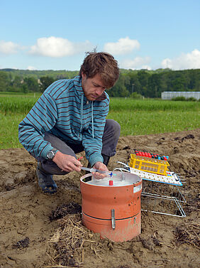 Measurment of greenhouse gas emissions in a ploughed field