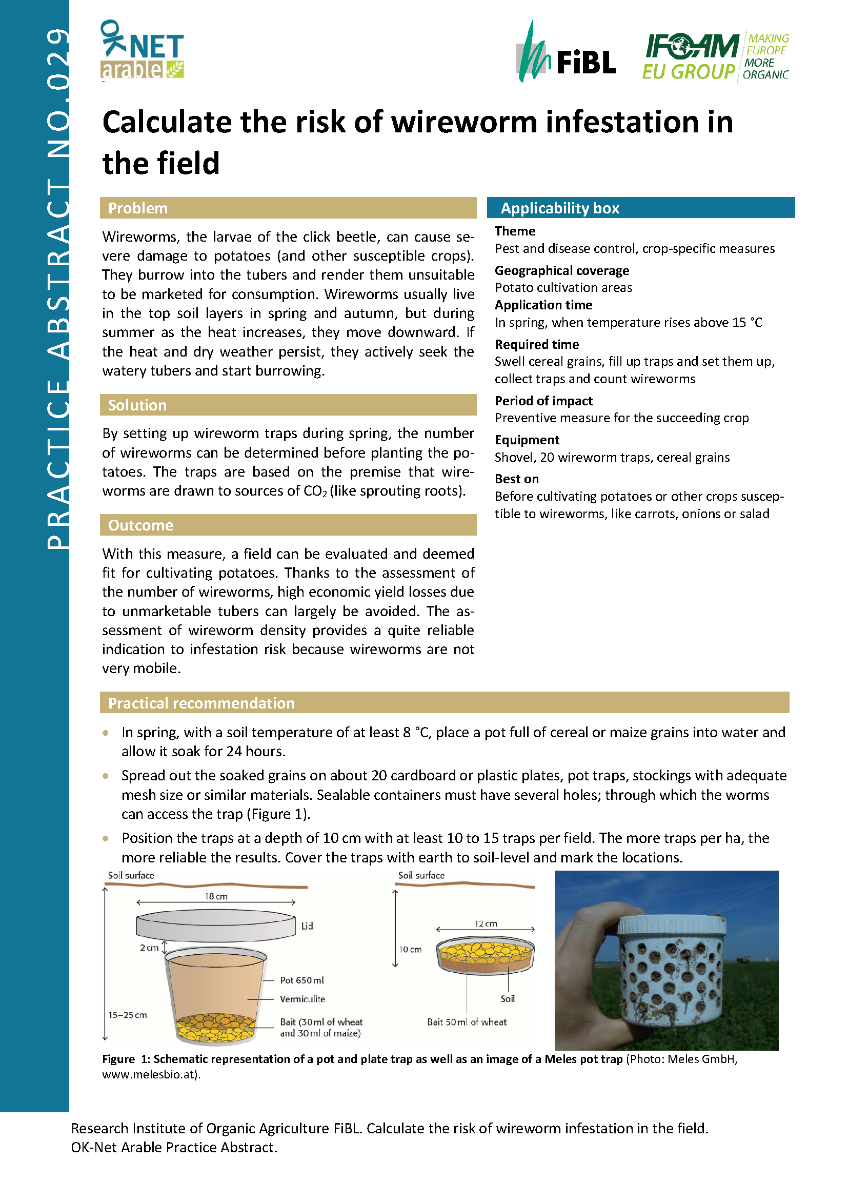 Cover: Calculate the risk of wireworm infestation in the field