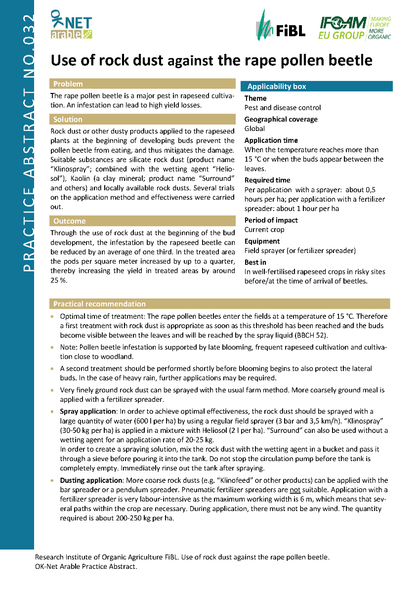 Cover: Use of rock dust against the rape pollen beetle