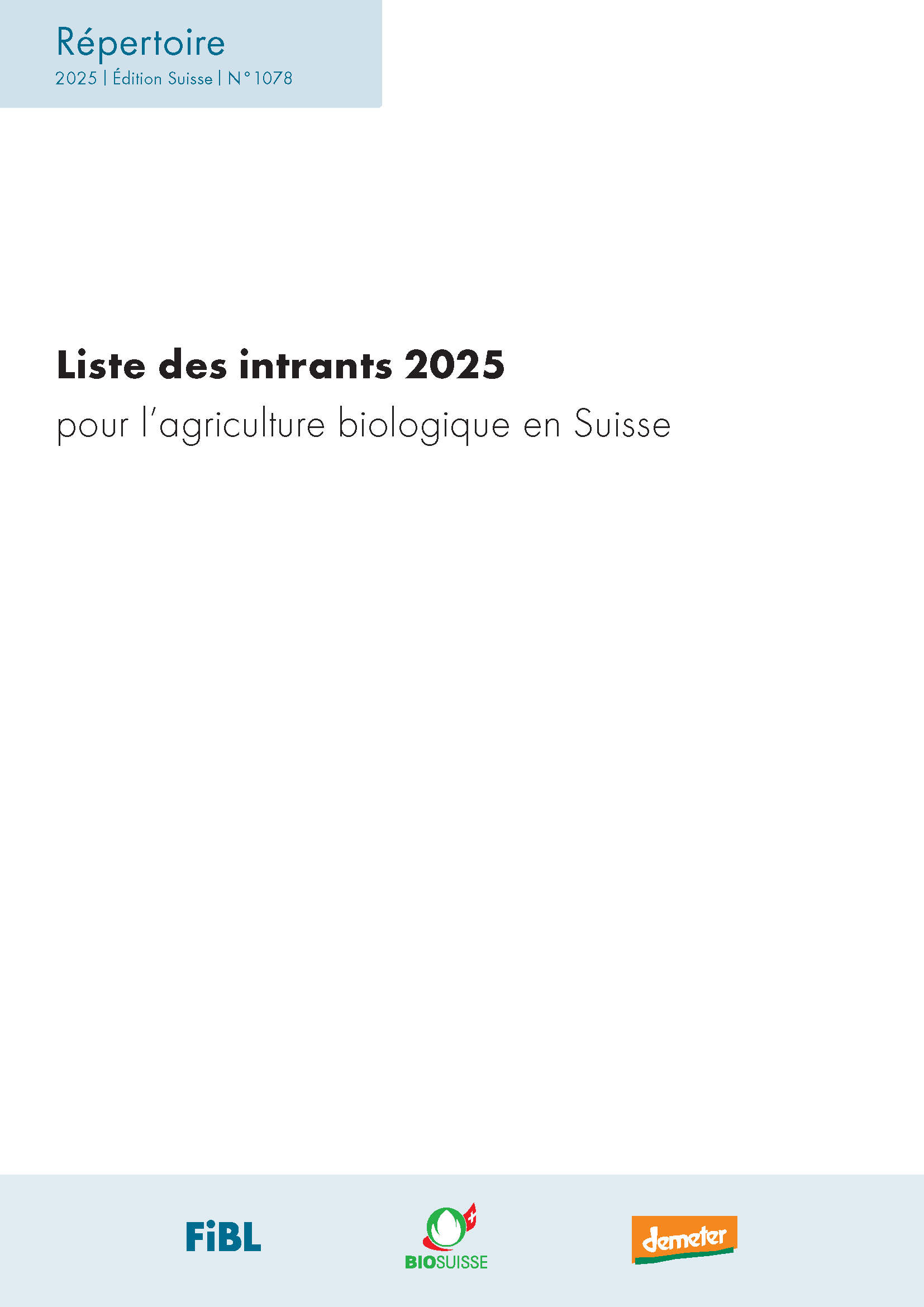 Cover: Liste des intrants 2020