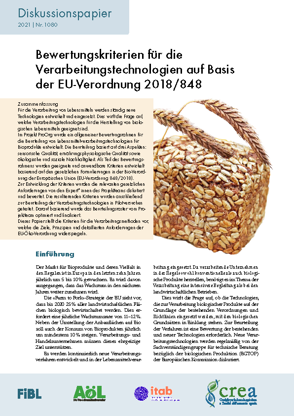 Bewertungskriterien für die Verarbeitungs- technologien auf Basis der EU-Verordnung 2018/848