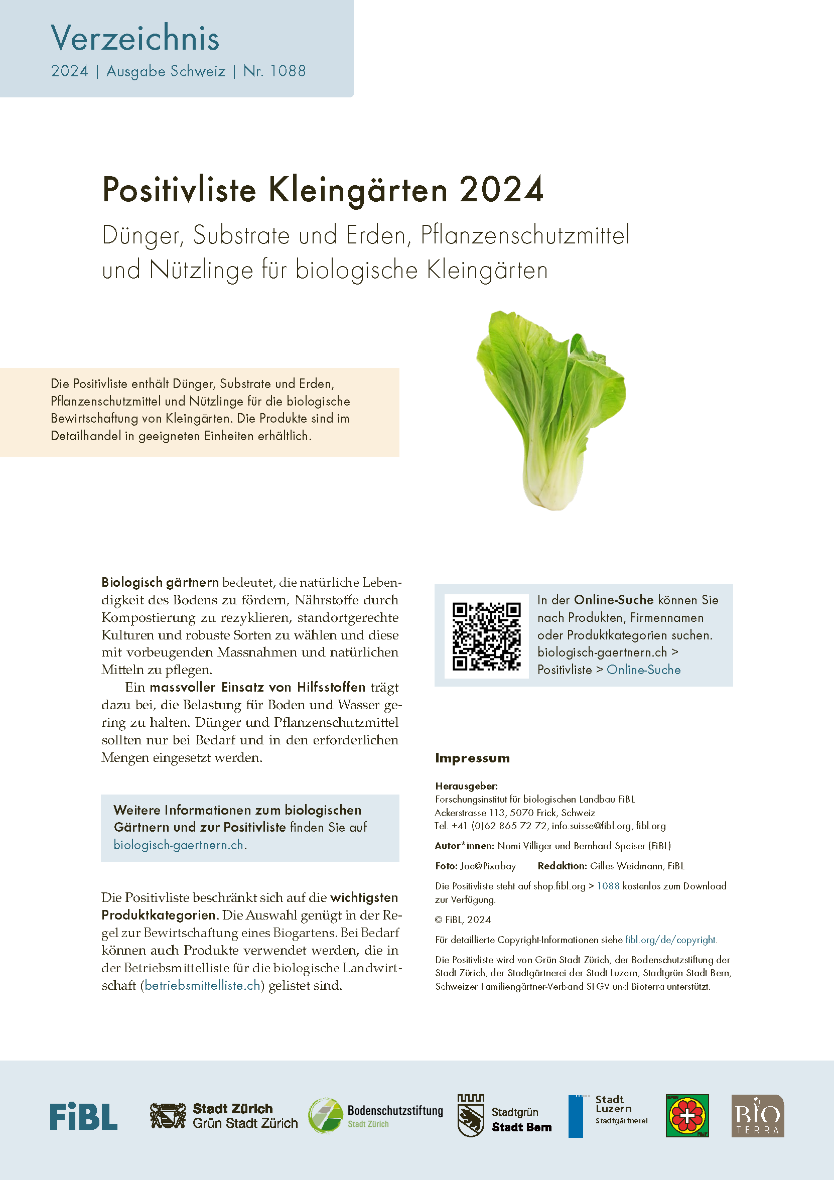 Cover: Positivliste 2020 für biologische Kleingärten