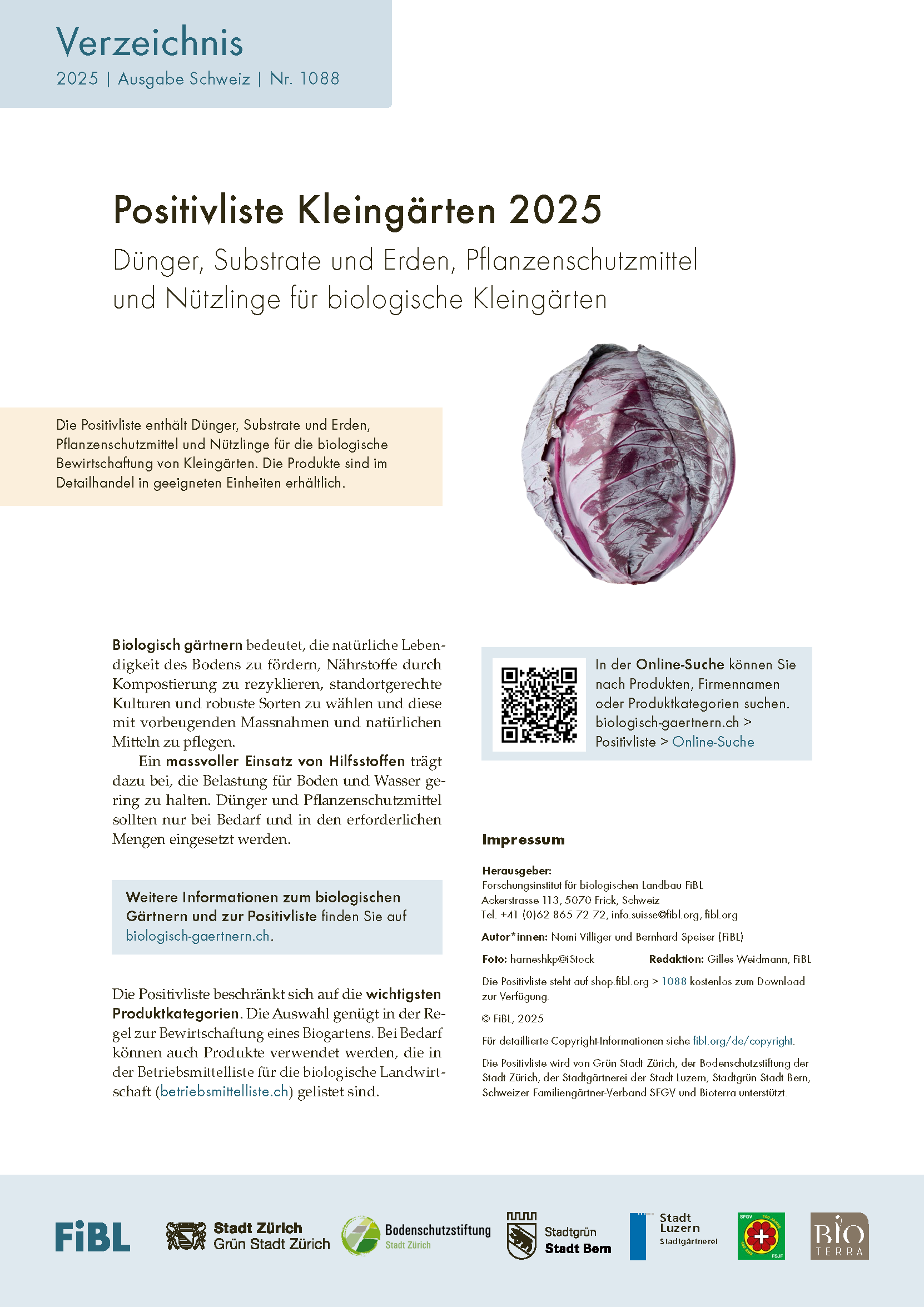 Cover: Positivliste 2020 für biologische Kleingärten