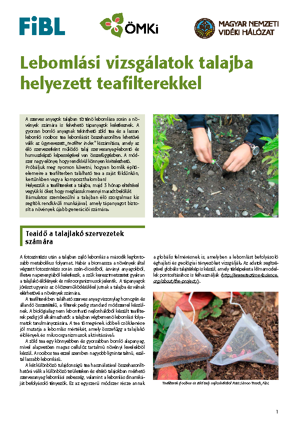 Cover: Lebomlási vizsgálatok talajba helyezett teafilterekkel