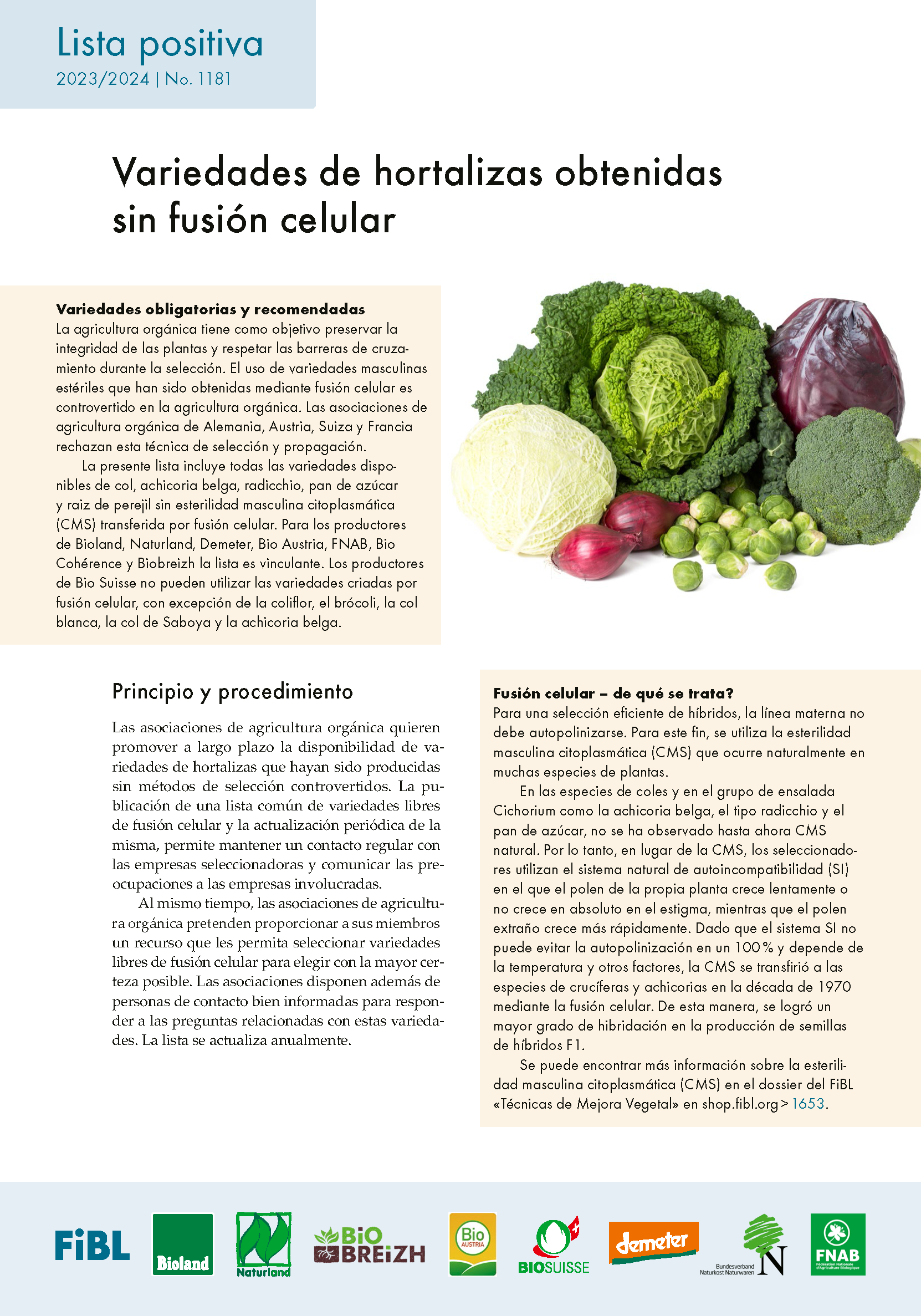 Cover: Variedades de hortalizas obtenidas sin fusión celular