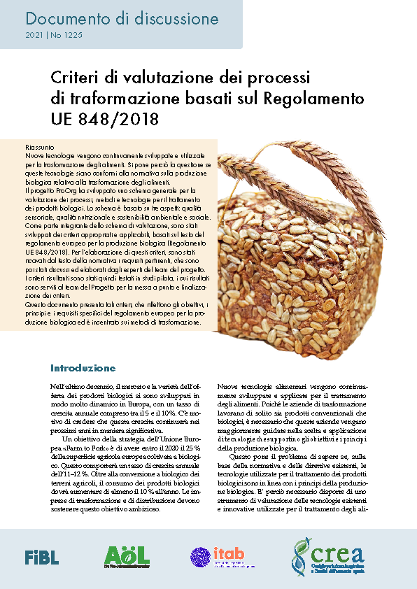 Cover: Criteri di valutazione dei processi di traformazione basati sul Regolamento UE 848/2018