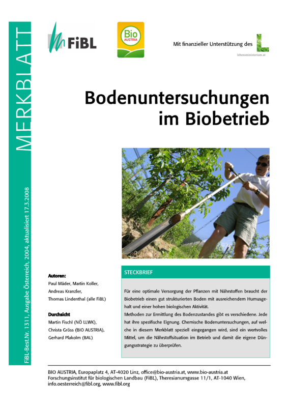 Cover: Bodenuntersuchungen im Biobetrieb