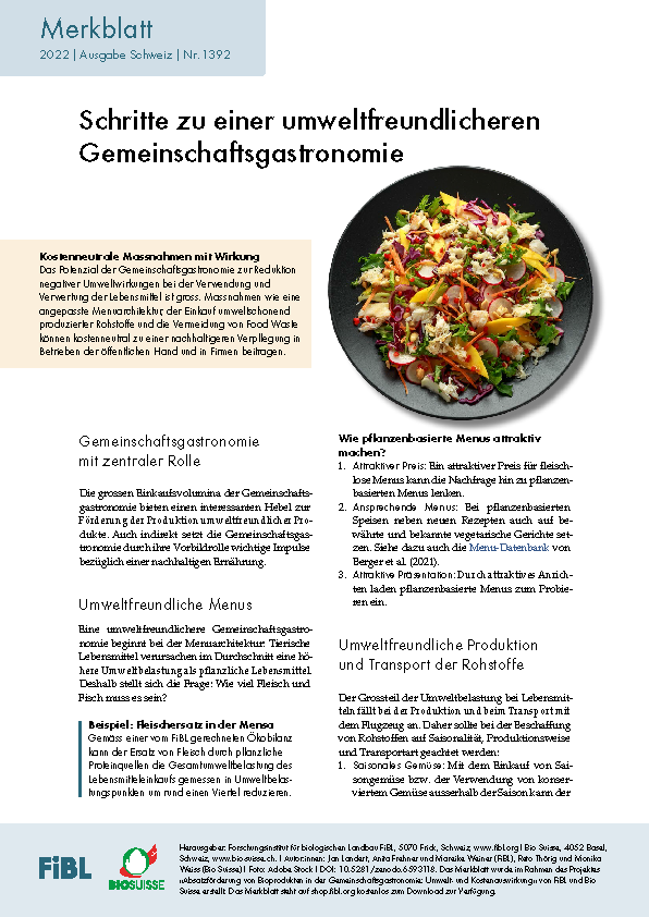 Cover: Schritte zu einer umweltfreundlicheren Gemeinschaftsgastronomie