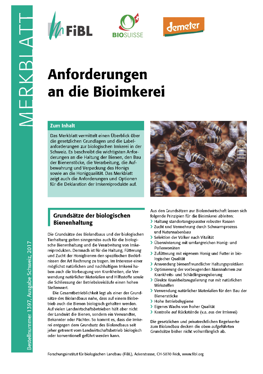 Cover: Anforderungen an die Bioimkerei