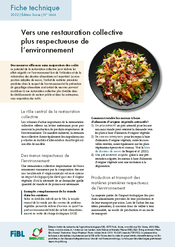 Cover: Vers une restauration collective plus respectueuse de l’environnement