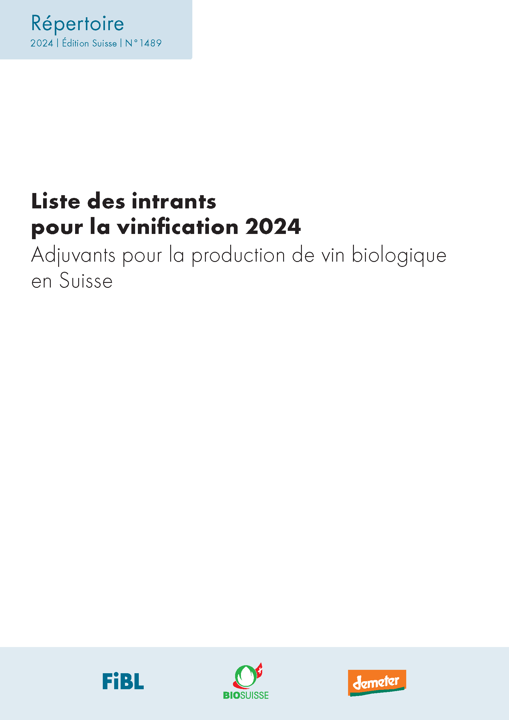 Cover Liste des intrants pour la vinification 2022/2023