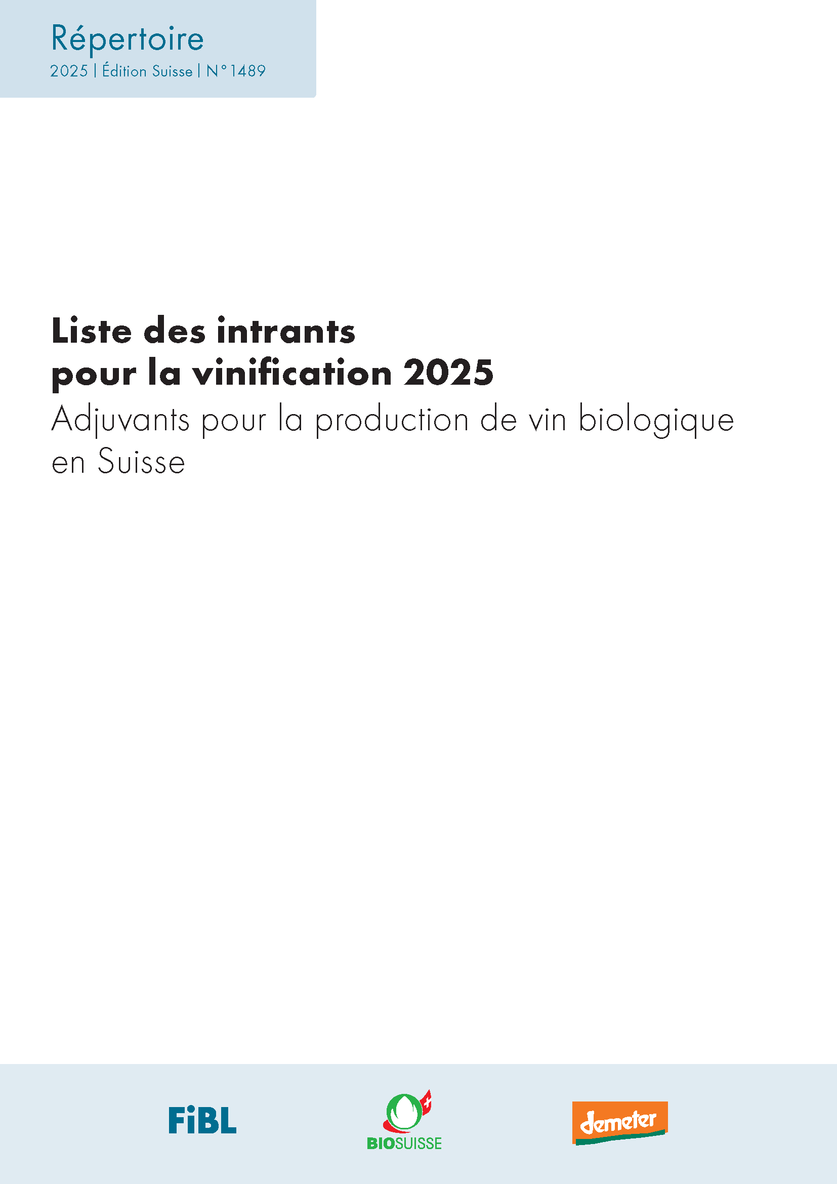 Liste des intrants pour la vinification 2024