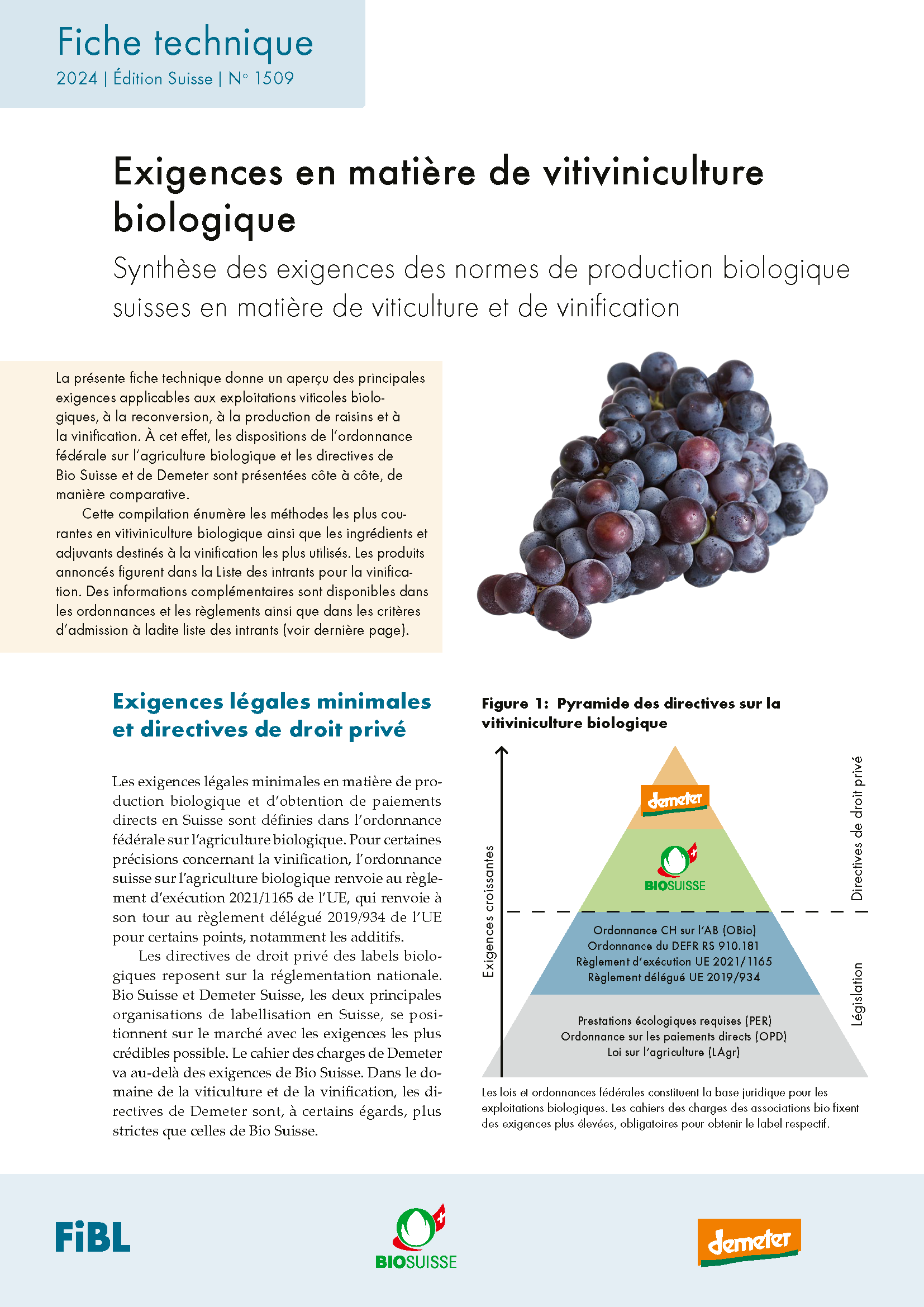 Cover "Exigences en matière de vitiviniculture  biologique"