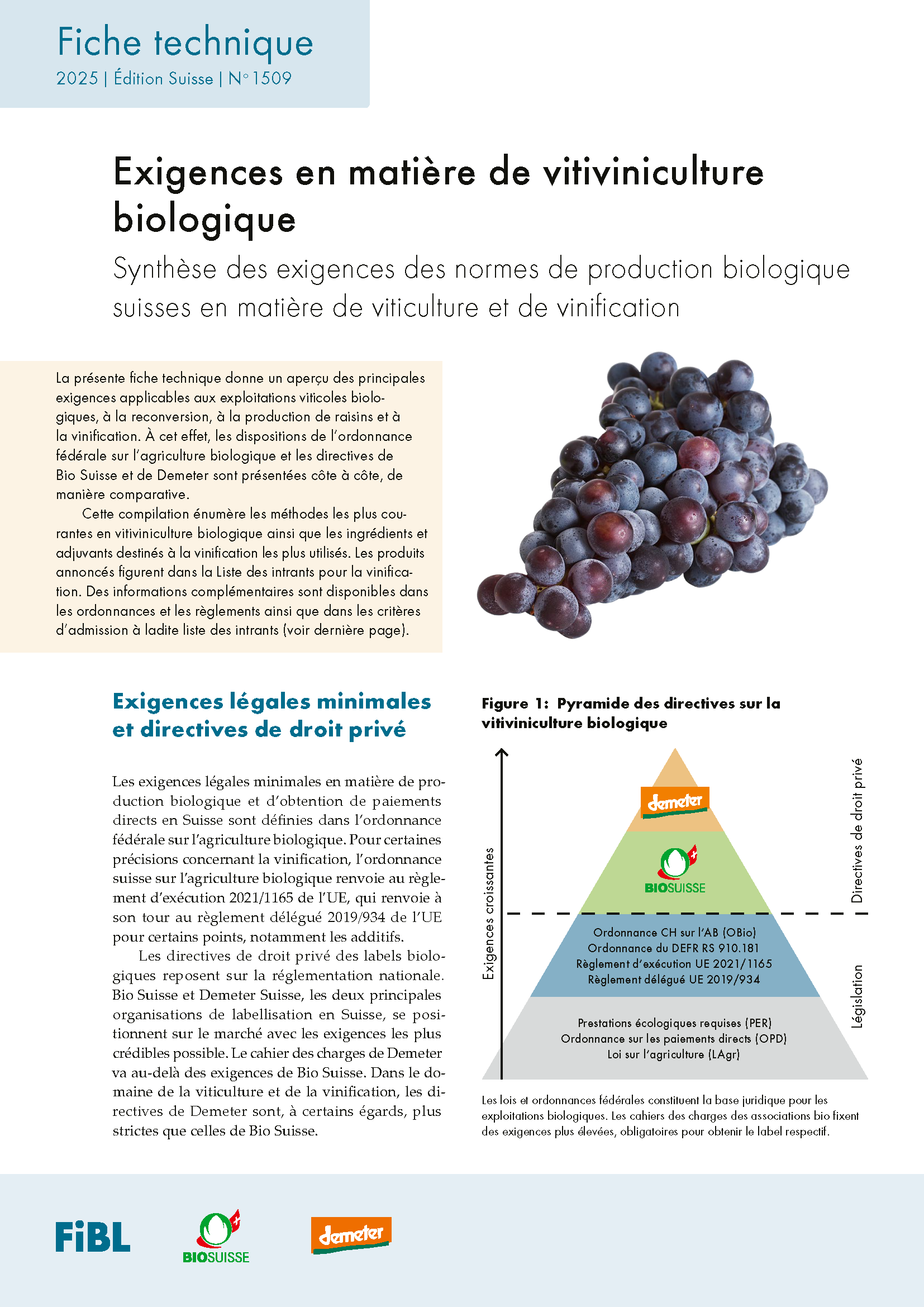 Cover "Exigences en matière de vitiviniculture  biologique"