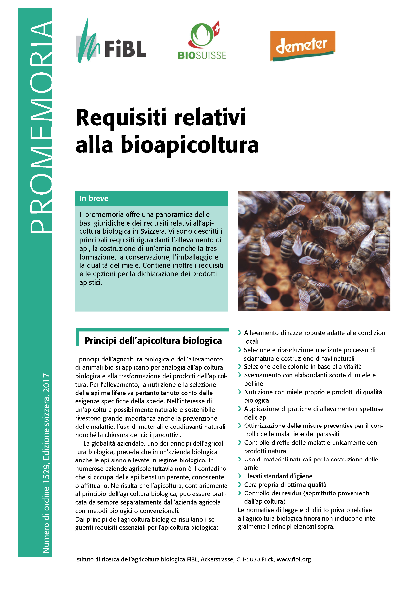 Cover: Esigenze relative all'apicoltura biologica