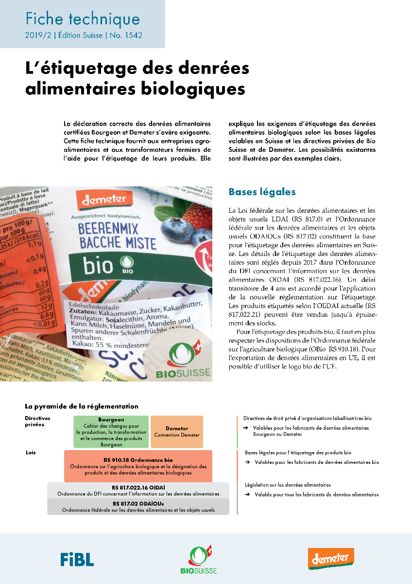 Cover: L’ étiquetage des denrées alimentaires biologiques