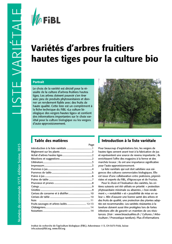 Cover: Variétés d'arbres fruitiers hautes tiges pour la culture bio