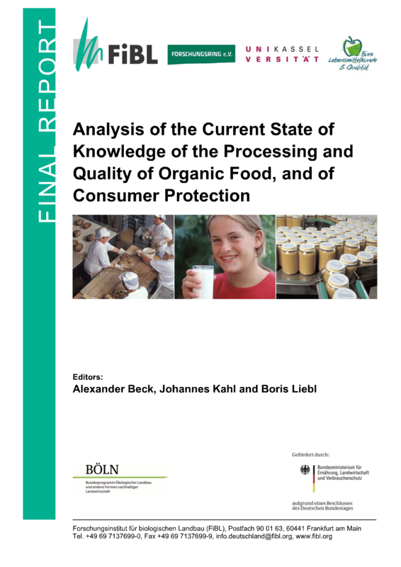 Cover: Analysis of the Current State of Knowledge of the Processing and Quality of Organic Food, and of Consumer Protection