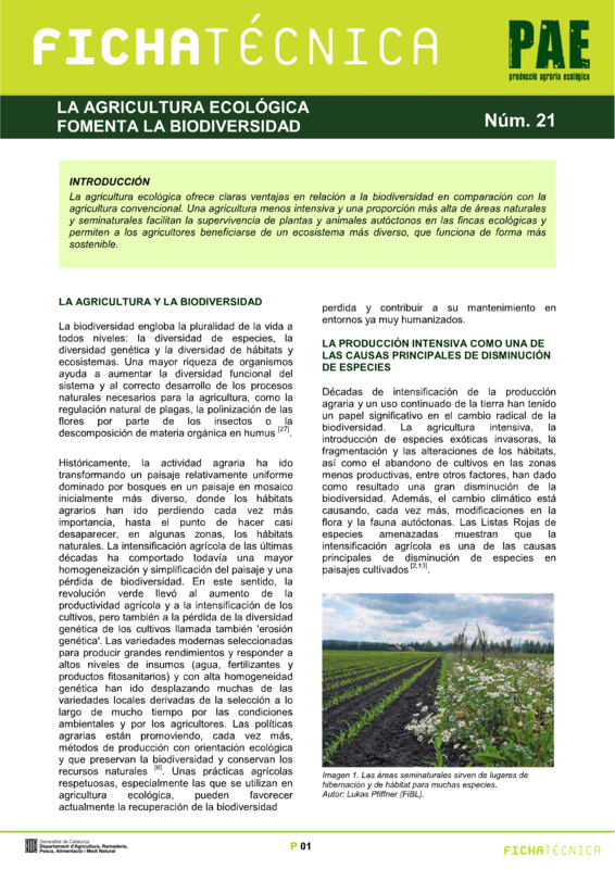 Cover: La agriculture ecológica fomenta la biodiversidad