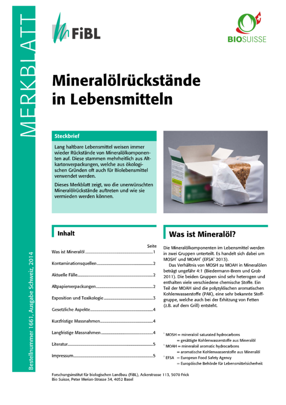 Cover: Mineralölrückstände in Lebensmitteln