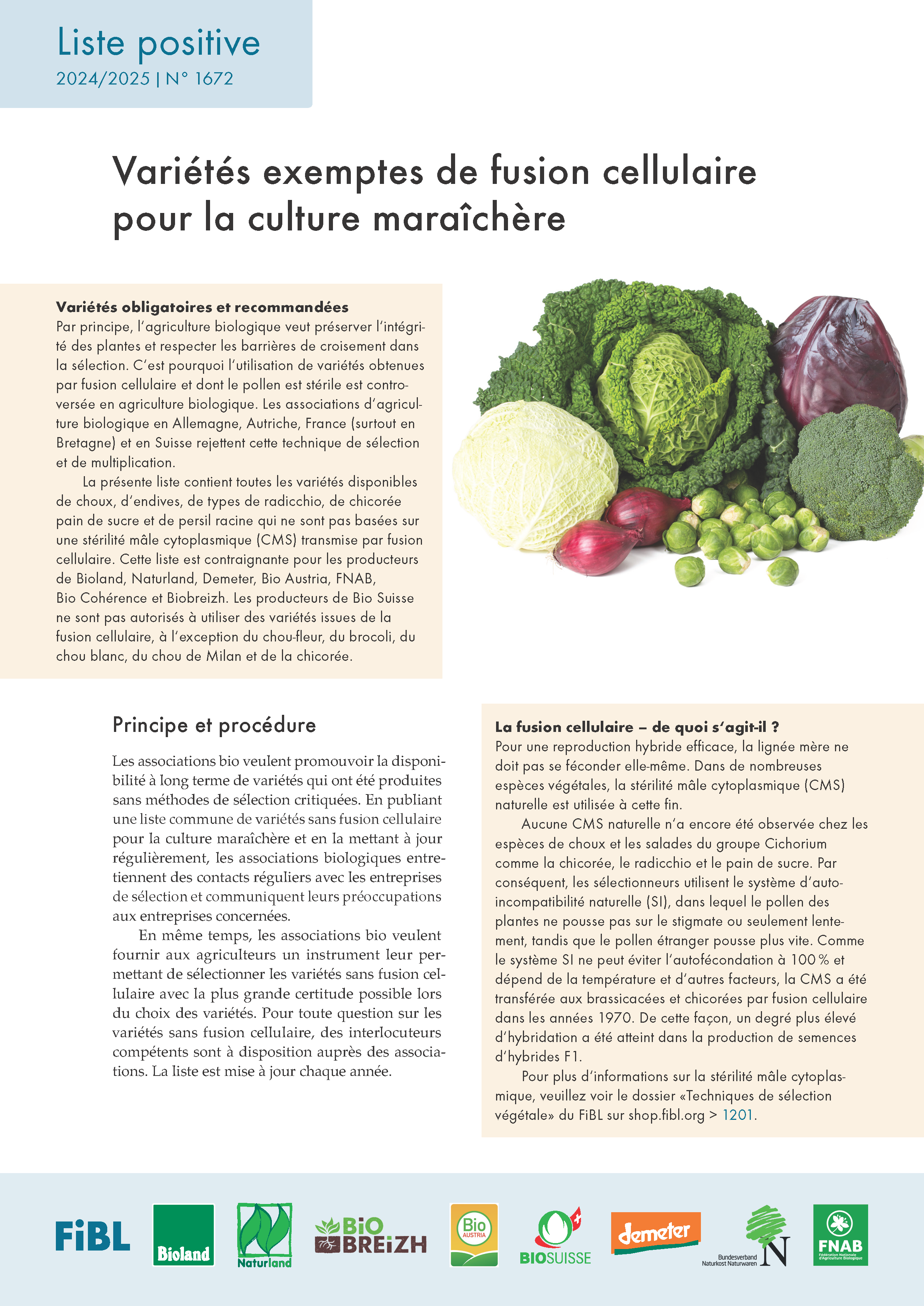 Cover: Variétés exemptes de fusion cellulaire pour la culture maraîchère biologique