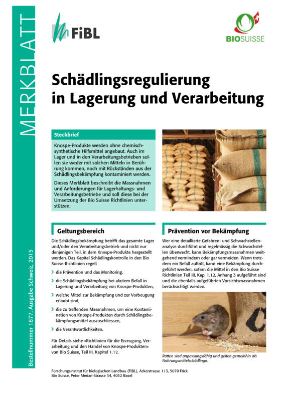 Cover: Schädlingsregulierung in Lagerung und Verarbeitung