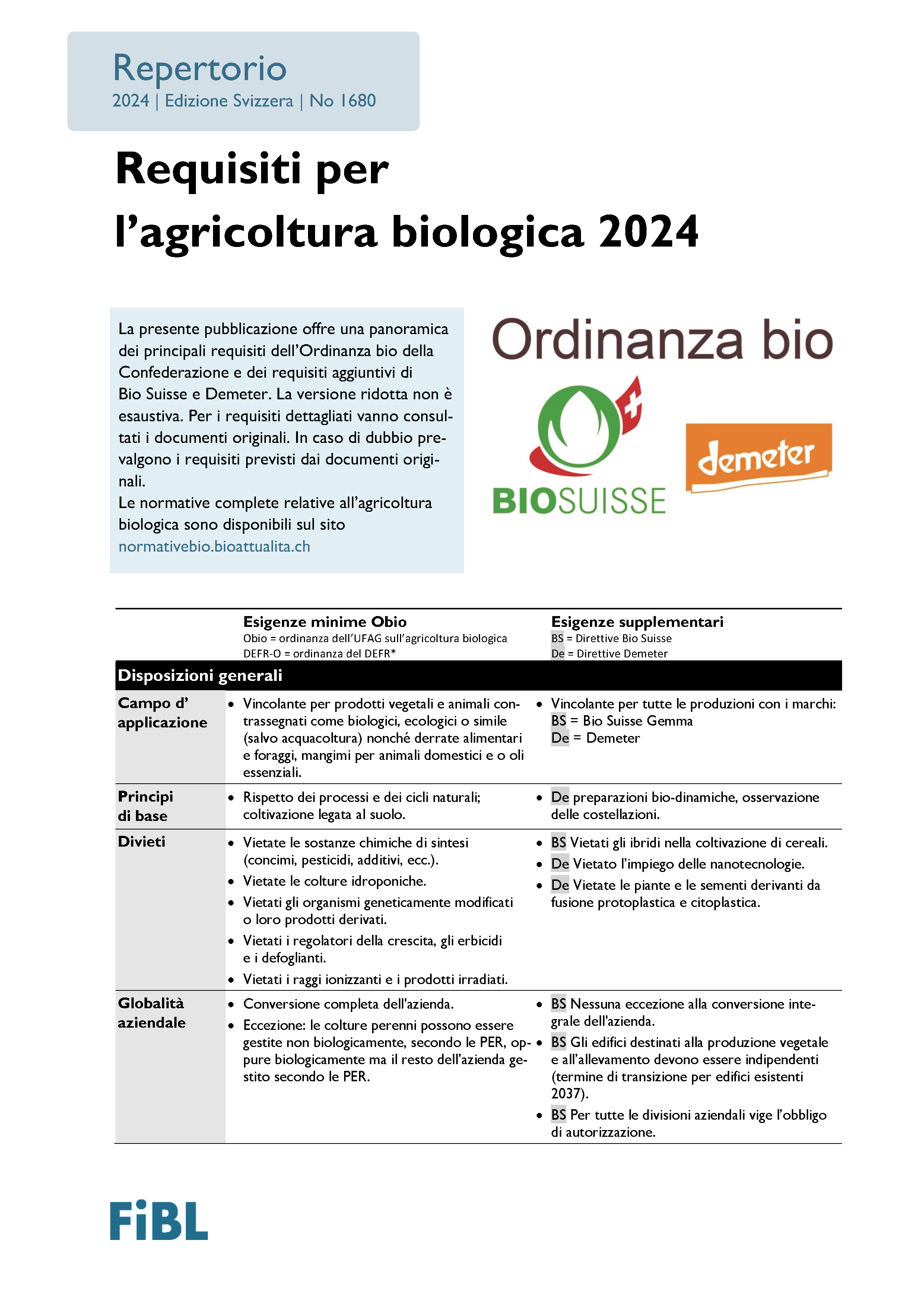Cover: Requisiti per l'agricoltura biologica