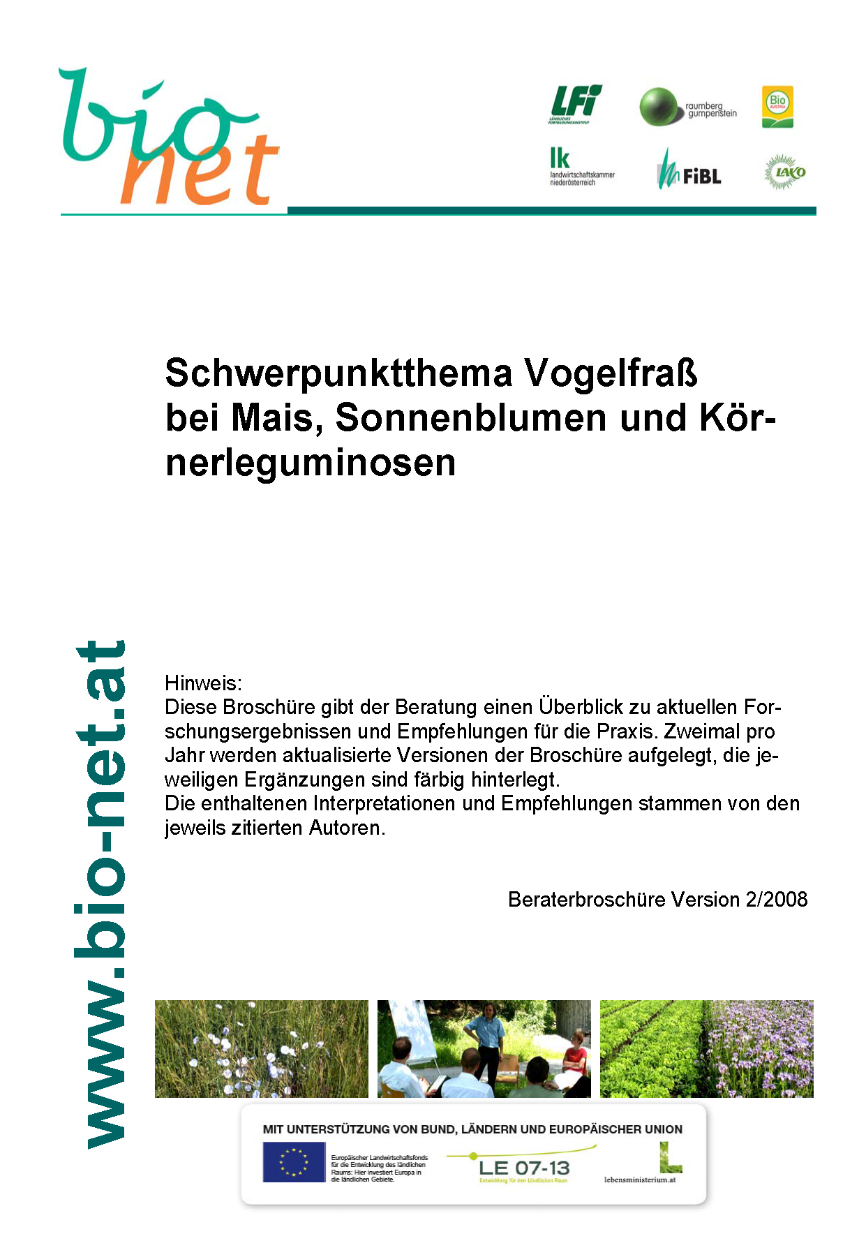 Cover: Schwerpunktthema Vogelfraß bei Mais, Sonnenblumen und Körnerleguminosen