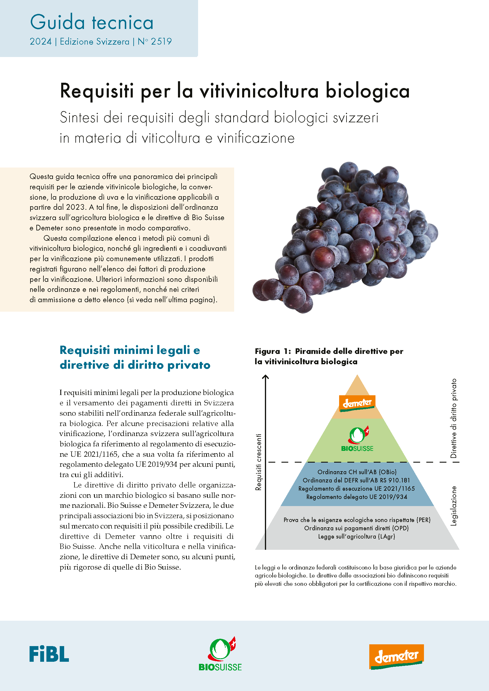 Cover "Requisiti per la vitivinicoltura biologica"