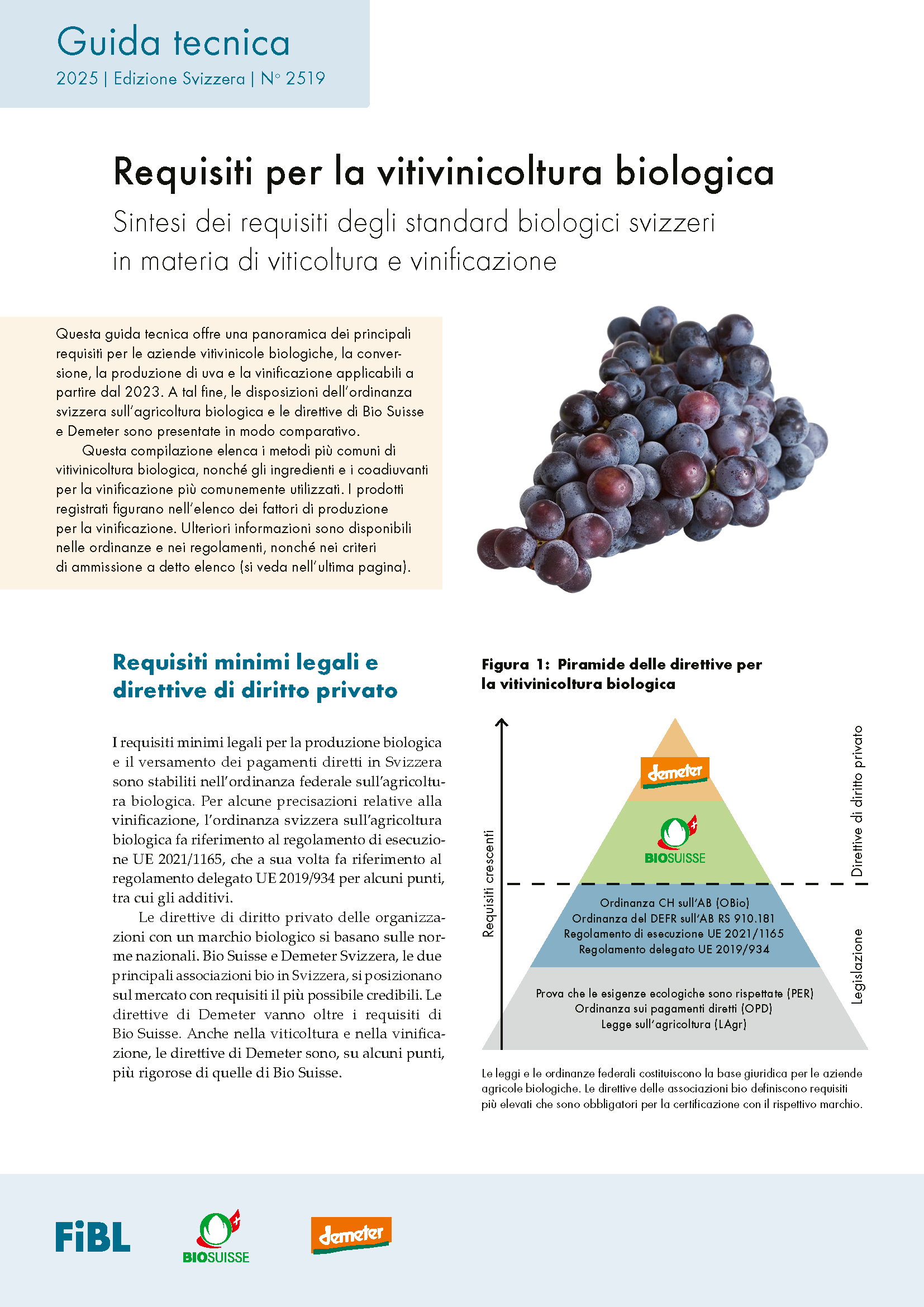 Cover "Requisiti per la vitivinicoltura biologica"