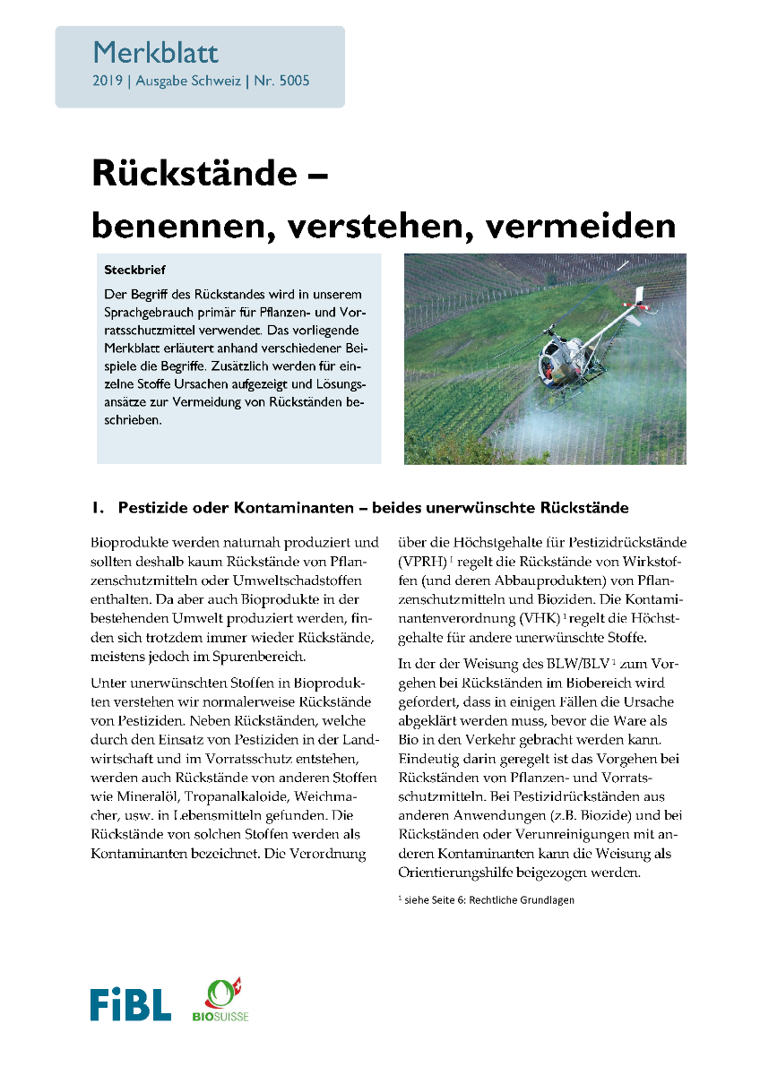 Cover: Rückstände - benennen, verstehen, vermeiden